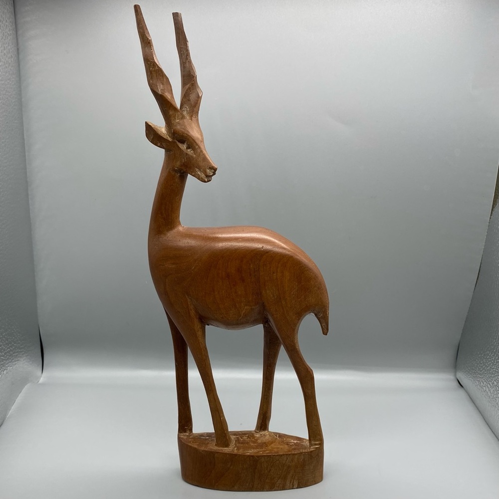 Vintage Wooden Carved Antelope Gazelle Standing 12” Tall Ornament Home Decor - Picture 1 of 8